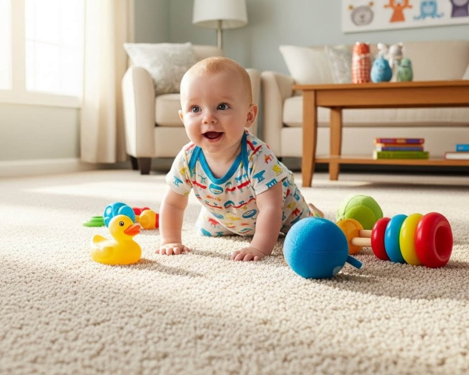 Baby Crawling on Carpet
