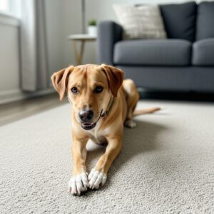 dog playing on carpet