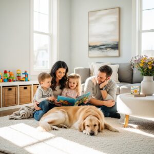 happy family on carpet