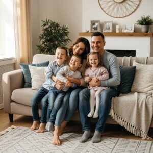 happy family on upholstery